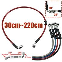 300mm-2200mm 28 & 90 Degree Motorcycle Dirt Bike Hydraulic Steel Brake Hose Line Cable M10 Banjo Pipe Line Braided Oil Hose Red Red 30cm