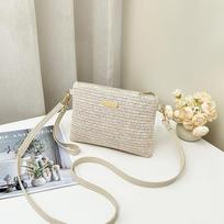 Woven Straw Crossbody Bag Adjustable Strap Lightweight Small Shoulder Bag for Daily Use and Travel with Zipper Closure and Inner Pocket One Size