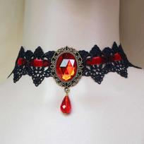 Gothic Chokers Crystal Black Lace Neck Choker Necklace Vintage Victorian Women Chocker Steampunk Jewelry raudona