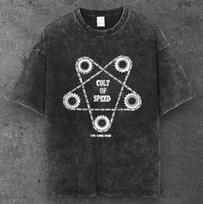 Mens Sprocket Chain Cult Of Speed Graphic T Shirt Black Y2K Streetwear S-3XL S