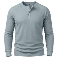 Men Waffle Knit Long Sleeve Henley Shirt S mėlyna