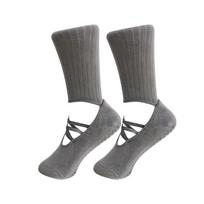 Breathable Fabric Grip Pilates Socks Mid Tube Length Sweat-absorbent Women's Yoga Socks Comfortable Non-Slip Strappy Grip Sock One Size pilka