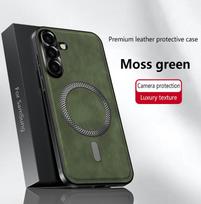 For Samsung Galaxy S25 S24 S23 S22 leather full-cover magnetic waterproof shockproof fingerprint phone case For Galaxy S22 Ultra žalia
