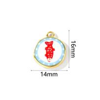 2pcs Brass Fish Lobster Shell Printed Charms 18K Gold Plated Irregular Round Double Sided Pendants For DIY Necklace Making