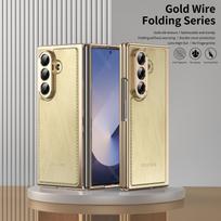 For Samsung Galaxy Z Fold 7 6 5 4 3 Premium Gold Silk Texture Tempered Glass Front Mask Anti-Drop Anti-Fingerprint Phone Case For Galaxy Z Fold 7 auksas