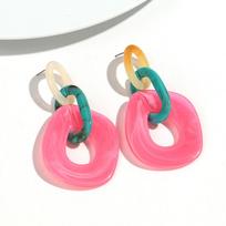 New Leopard Acrylic Big Link Chain Long Earrings for Women Exaggerated Irregular Geometric Drop Earring Statement Jewelry Gifts rožinė