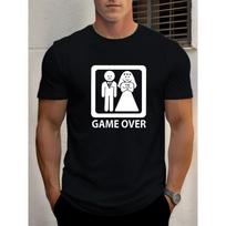 European Size Men'S Game Over Graphic T-Shirt | Black Casual Summer Tee with Wedding Illustration, Round Neck, Short Sleeve, Regular Fit S juoda