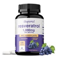 Buporai Resveratrol 1000 mg Capsules 120 Capsules, an antioxidant that promotes healthy aging and supports brain and heart health. 120