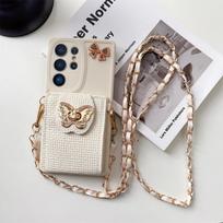 Crossbody Phone Case for Samsung Galaxy S25 Edge S24 S23 Ultra S22 Plus S21 FE A17 A16 A56 A36 A26 A06 A05 Wallet Card Lanyard Galaxy S24 balta