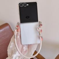 Ultra Slim Transparent TPU Leather Wrist Strap Lanyard Phone Case For Samsung Z Flip 7 FE 7 6 5 4 3 Anti Drop Shockproof Cover Galaxy Z Flip3 5G balta