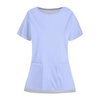 Women's Casual Round Neck Color Pocket Uniform With Open Hem Protective Work Uniform Top XXXXXL