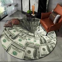3D Illusion Dollar Euro Money Round Carpet Creative Circle Rug Teens Bedroom Living Room Balcony Floor Mat Home Decor Doormat 60cm x 60cm