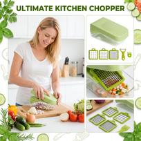 Multifunctional Vegetable Chopper with Container Onion Potato Dicer Slicer Grater Kitchen Food Cutter with 3 Interchangeable Blades and Peeler One Size žalia