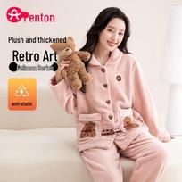 Fen Teng Women's Anti-static Double-sided Velvet Cardigan Pajama Set M