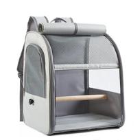 Bird Carrier Backpack, Parrot Travel Cage, Standing Perch and Tray, Breathable, Portable for Small Birds, Green Cheek Cockatiel pilka spalva
