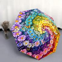 Automatic Folding Umbrella with a Spiral Rainbow Flower and Butterfly. Portable Foldable Design,Casual Outdoor Accessory,for Christmas,Birth