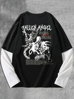 Unsex Y2K Goth Shirt Emo Alt Graphic Tee Long Sleeve Dark Academia T-Shirt Oversized Baggy Tops L juoda