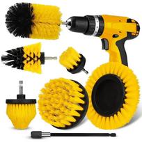 7-Piece Drill Brush Attachment Set, Cleaning Brush Tool Kit, Multi-Purpose Drill Brush with Extension Pole for Floor, Automotive geltona