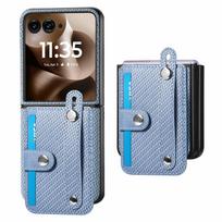 Carbon Fiber Leather Cover Motorola Razr 60 50 40 Ultra Case for Moto Razr 60 50 40 Phone Case Wristband Card Holder Wallet Motorola Razr 40 Ultra mėlyna