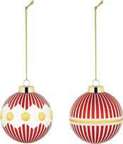 "Alessi Delight NZ04SET1" - dviejų kalėdinių eglutės puošmenų rinkinys, pagamintas iš pūsto stiklo, skersmuo 6 cm, raudona, balta, auksinė spalvos