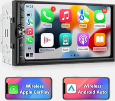 "Android" dvigubo DIN radijo imtuvas su belaidžiu "Carplay" Belaidis "Android" automobilinis radijas su ekranu, 4G + 64G 7 colių "Car Play" automobilinis radijas 2DIN jutiklinis ekranas su navigacija, "Bluetooth", GPS, "WiFi", AM/FM/RDS, AUX/SWC