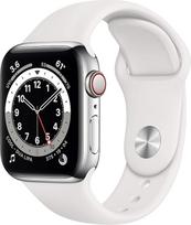 "Apple Watch Series 6" (GPS + mobilusis ryšys, 40 mm) Nerūdijančio plieno korpusas sidabrinės spalvos su baltu sportiniu dirželiu (Atnaujintas)