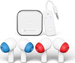 "Avantalk Sky Infinity NC" "Bluetooth 5.3" triukšmą slopinančios ausinės ilgiems skrydžiams ir kelionėms lėktuvu | 2 poros belaidžių ausinių su garso siųstuvu, "aptX Low Latency", 30 valandų baterijos veikimo laikas