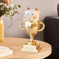 Handcrafted Resin Trophy Cup for Party Celebrations Cattle beige