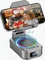 "Bluetooth" garsiakalbis su sulankstomu mobiliojo telefono laikikliu, "6-in-1" nešiojama muzikos dėžutė, mobiliojo telefono stovas su skaitmeniniu žadintuvu vyrams Moterys Dovanos tėčiui