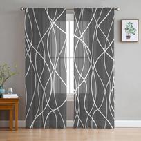 Susuktos linijos Modernus menas Pilkos permatomos užuolaidos Namų langų dekoracijos Voilės tiulio užuolaidos Svetainei Miegamajam Virtuvei W135 x H115cm x1&Rod Pocket