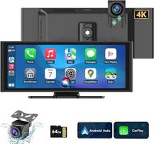 "CarPlay" ekranas 10,26 colių IPS jutiklinis ekranas, "Android" automobilio ekranas su 4K prietaisų kameromis ir 1080P galinio vaizdo kamera, įrašymas kilpa, nešiojamas automobilinis radijas su navigacija, "Mirror Link", 64G, TF/FM/AUX/Bluetooth