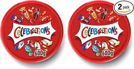 "Celebrations" šokolado pakuotė, kaip saldainiai, su mini šokolado batonėliais (Maltesers, Galaxy, Snickers ir kt.) Šokolado dovanų idėja su mini šokoladiniais saldainiais, saldainių dėžutė, 600 g