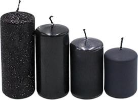 "Dekohelden24" daugiapakopės stulpinės žvakės, advento žvakės, advento vainiko žvakės, juodos spalvos, 5-10 cm aukščio, 4 cm skersmens, 250 g, degimo laikas 4 x 10 val.