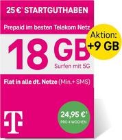 "Deutsche Telekom MagentaMobil" išankstinio mokėjimo XL SIM kortelė be sutarties, 5G, įskaitant I18GB ir Allnet Flat (Min, SMS) visuose Vokietijos tinkluose + EU Roaming Surf su 5G/LTE Max ir Hotspot Flat I25 EUR Pradinis kreditas