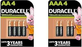 "Duracell" įkraunamos AAA 750 mAh mikrobaterijos HR03, 4 vnt., ir įkraunamos AA 1300 mAh "Mignon" baterijos HR6, 4 vnt.