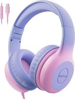 "EarFun" ausinės vaikams, ausinės vaikams su USB C, 85/94 dB garsumo ribotuvas, "HiFi" garsas, sulankstomos, reguliuojamos, mikrofonas, garso dalijimasis, ausinės vaikams per ausis, skirtos mokyklai, stalui ir kelionėms, violetinis gradientas