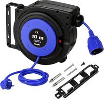 "EnergyPro" kabelių ritė 15 m + 2 m, 2300 W kabelių ritė, sieninis ilgintuvas, automatinis vyniojimas, 180° pasukimas, TÜV patikra, su montavimo medžiaga, mėlyna