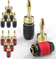 "FosPower 6 Paar (12 Stück) Bananenstecker 24K Vergoldet für Lautsprecherkabel, Deadbolt Design ohne Löten, 4mm Lautsprecherstecker High End für HiFi, AV-Receiver & Heimkino