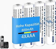 "Gigaset" telefonams skirta NiMH baterija "Micro AAA" 800 mAh 1,2 V, paruoštos naudoti AAA įkraunamos baterijos, skirtos "Panosonic" belaidžiams telefonams, mažo savaiminio išsikrovimo, greito įkrovimo - 4 vnt. pakuotėje