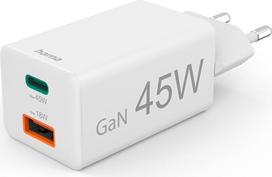 "Hama" greitasis įkroviklis 1x USB-C 1x USB-A mini įkroviklis PD 45W, baltas