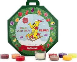 "Haribo" advento kalendorius su arbatos žvakutėmis | 24 kvapiosios arbatos žvakutės Kalėdoms | Žvakių kalendorius su vasaros ir žiemos kvapais | Puiki dovanų idėja prieššventiniam laikotarpiui