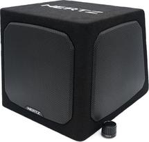 "Hertz DBA 201" - 200 mm aktyvusis žemųjų dažnių garsiakalbis "Bass Reflex" korpuse, 440 W maksimalios galios, AB klasės stiprintuvas su LP filtru, žemųjų dažnių stiprintuvu ir nuotolinio valdymo pulteliu
