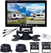 "Hikity" 12-35 voltų IP69 vandeniui atsparus dvigubos galinio vaizdo kameros rinkinys 7 colių LCD monitorius 170° plataus kampo atbulinės eigos kameros IR naktinių kamerų rinkinys Lengvai montuojamas namelis ant ratų Sunkvežimio priekaba furgonas