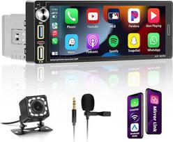 "Hikity" automobilinis radijas 1Din belaidis "Carplay" su 6,9 colių ekrano mygtukais Automobilinis "Bluetooth" radijas su "Android" automobilio veidrodžio nuoroda C tipo 2 x USB FM EQ Vairo valdymas atbulinės eigos kamera