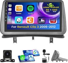 "Inefala Android 15" automobilinis radijas "Renault Clio 3 2006-2012" 4+64G su belaidžiu "CarPlay" "Android" automobiliu, 9 colių ekranas Palaiko FM RDS 32EQ GPS Bluetooth WiFi SWC AHD atbulinės eigos kamera