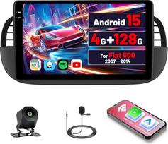 "Inefala" 4G + 128G "Android 15" automobilinis radijas "Fiat 500 2007-2015", 9 colių jutiklinio ekrano radijas su belaidžiu "CarPlay" ir "Android Car", GPS, "WiFi", "Bluetooth", RDS, FM, SWC, mikrofonas, atbulinės eigos kamera