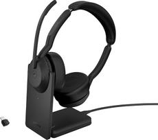 "Jabra Evolve2 55" belaidės stereofoninės ausinės su įkrovimo stotele "Air Comfort" - triukšmą slopinantys mikrofonai ir ANC - sertifikuotos "MS Teams", suderinamos su kitomis platformomis - juodos spalvos