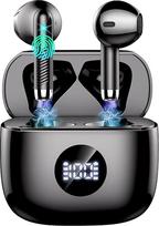 "Jxrev" belaidės ausinės, "Bluetooth" ausinės į ausis su triukšmo slopinimo mikrofonu, "Bluetooth 5.4" ausinės LED maitinimo ekranas ausinės "Bass Stereo", 40H atkūrimas mini dėklas IP7 vandeniui atsparios sportinės ausinės