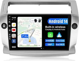 "JOYX Android 14" automobilinis radijas, tinkamas "Citroen C4/C-Quatre/C-Triomphe" (2004-2012 m.) - 4G+64G - Integruotas DSP/Carplay/Android Car - Be kameros - 9 colių 2 DIN - SWC 4G WiFi BT DAB Fast-Boot 360 kamera