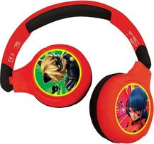 "Lexibook", "Miraculous Ladybug Cat Noir" 2 in 1 garso ausinės su "Bluetooth" ir laidinėmis stereofoninėmis riboto garso sulankstomomis reguliuojamomis įkraunamomis baterijomis Raudona/juoda HPBT010MI